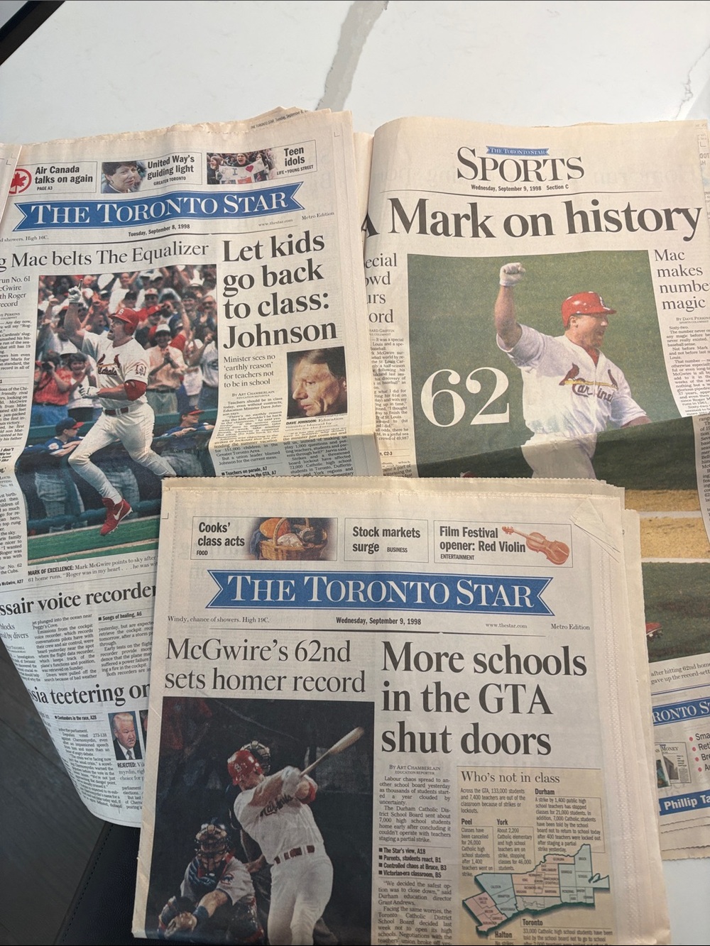 Mark McGuire 62 Home Runs
Toronto Star “September 9, 1998”